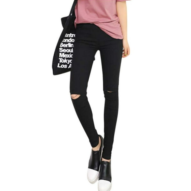 Womens Knee Ripped Hole Pencil Pants Slim Skinny Thin Stretch Woven Leggings Trousers Women Jeggings Womens Knee Ripped Hole Pencil Pants Slim Skinny Thin Stretch Woven Leggings Trousers Women Jeggings